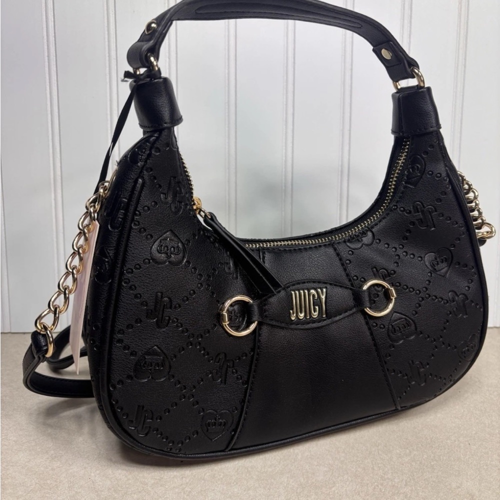 Juicy Couture Love On Top Hobo Shoulder Crossbody Black Faux Leather Purse NWT